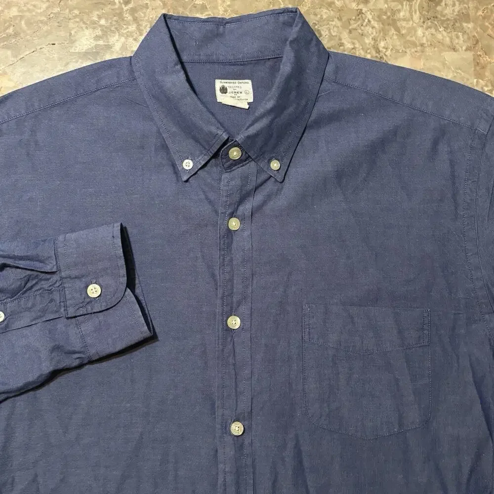 J Crew Shirt Mens Large Blue Sunwashed Oxford Woven Long Sleeve Button OCBD